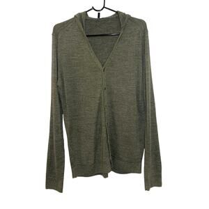 Women's Stile Benetton Jersey Knit Cardigan Sweater Hoodie Olive Green Size L/XL